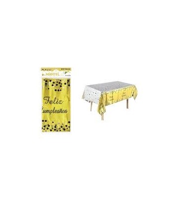MANTEL FELIZ CUMPLEAÑOS DORADO